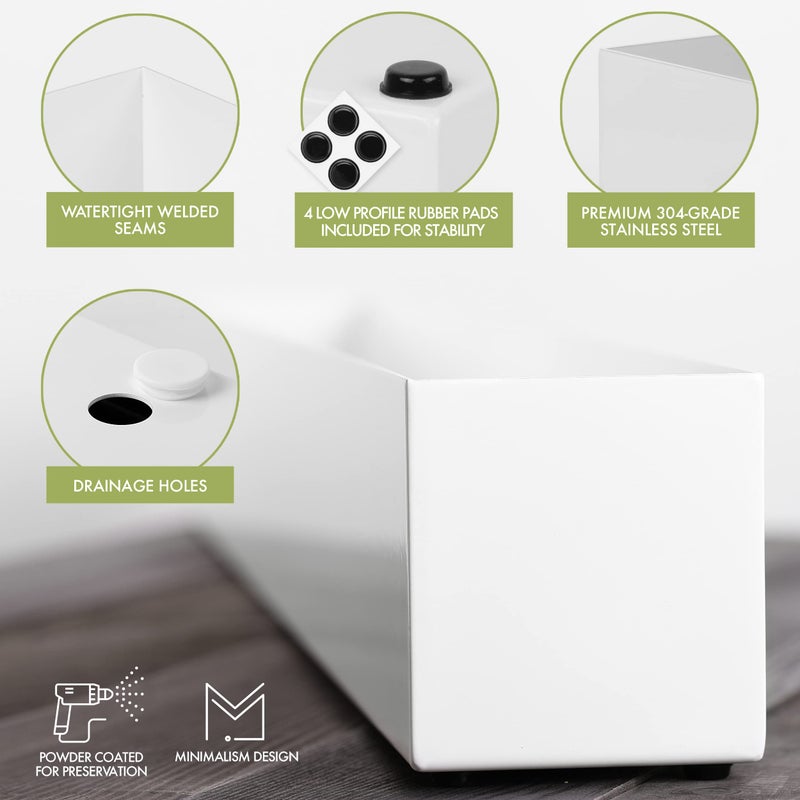 DR&Co صندوق زراعة مستطيل حديث من DR&Co - 32" صندوق معدني مثالي للنباتات العصارية الطويلة، صندوق مستطيل للطاولة أو حافة النافذة، حوض للنافذة الداخلية، أبيض - Image 3